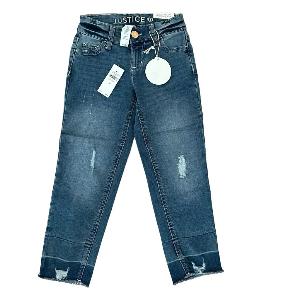 Justice Girls Girlfriend Repreve Slim Distressed Jeans Blue Size 7 NWT